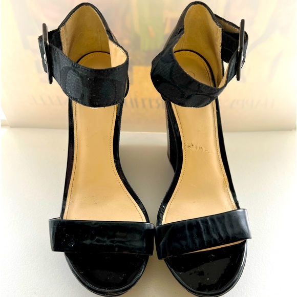🚨 Black Coach Wedge Sandals size 9 - Picture 1 of 14